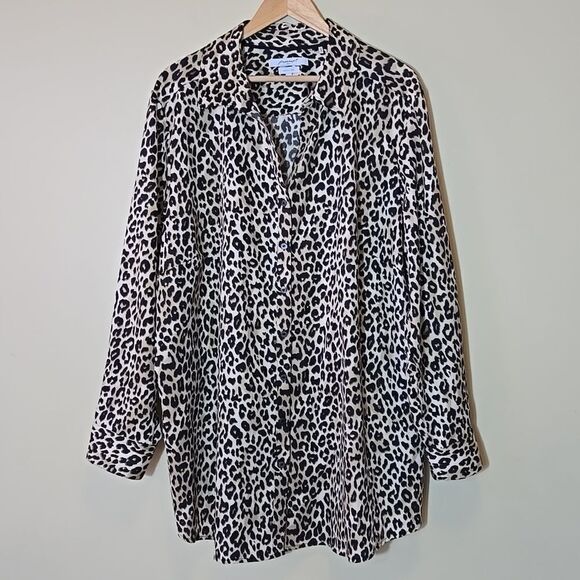 Foxcroft Leopard Print Cotton Button Down Shirt 24W Wrinkle Free No Iron - Picture 5 of 12